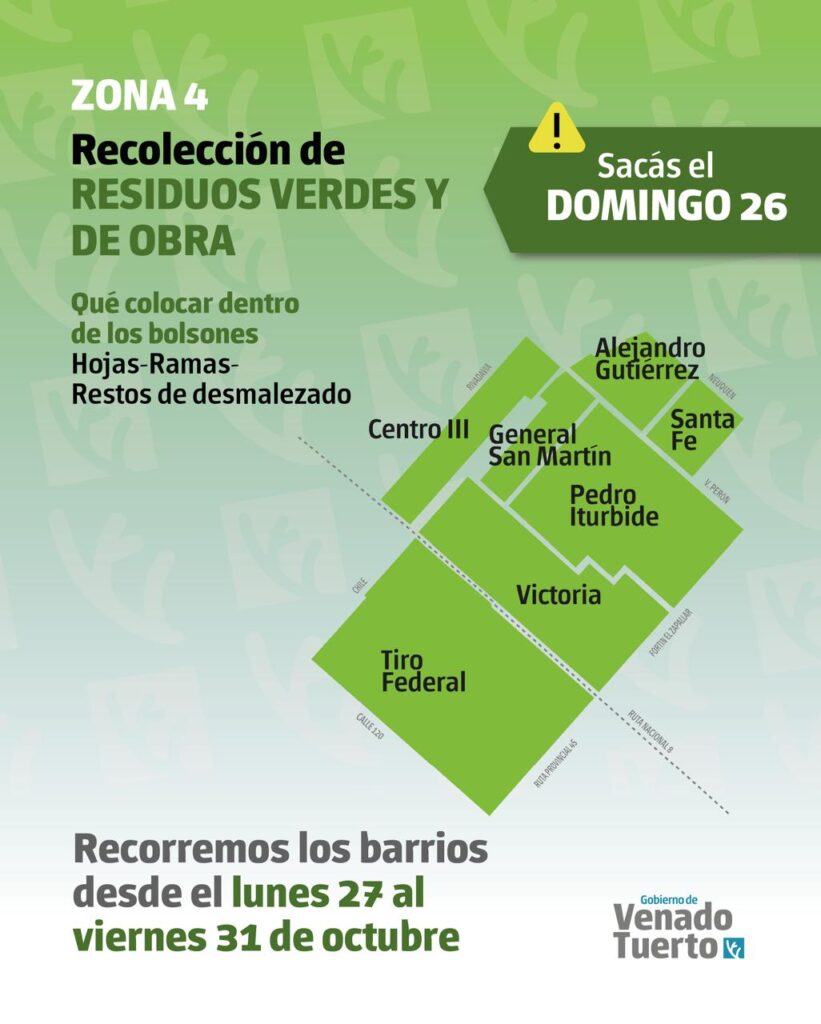 Recolección de residuos verdes Zona 4 domingo 26 de octubre