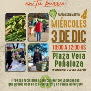 Comenzó diciembre y la plaza Vera Peñaloza recibe a los “Huerteros en tu Barrio” Comenzó diciembre y la plaza Vera Peñaloza recibe a los “Huerteros en tu Barrio”
