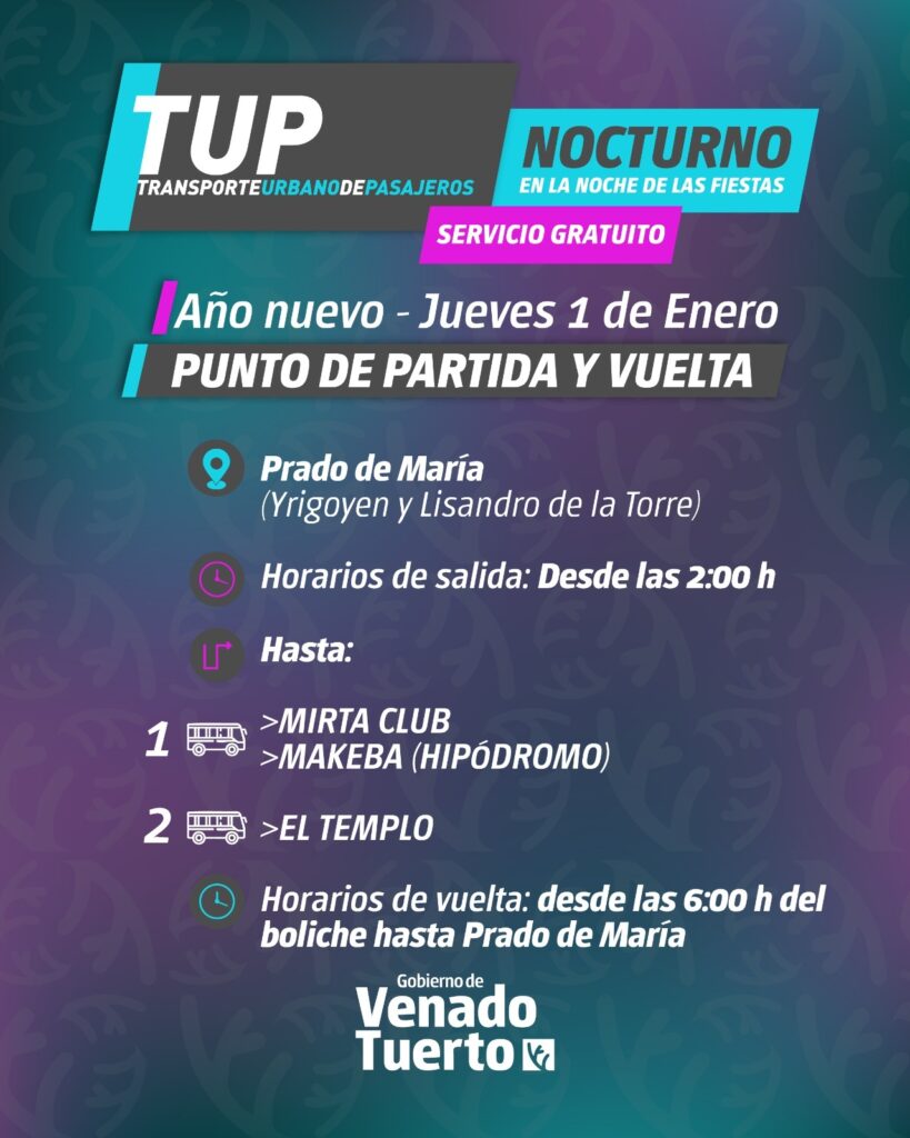 TUP especial y gratuito a boliches por celebración de Año Nuevo