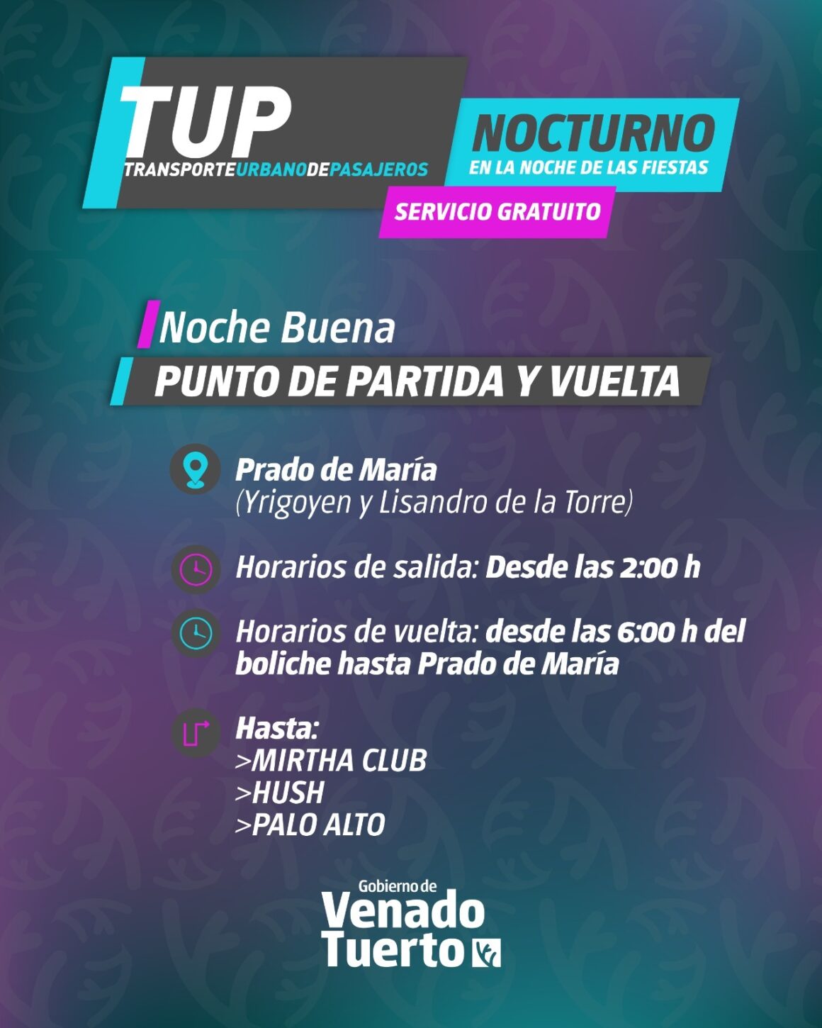 Servicio especial del Transporte Urbano en la noche navideña