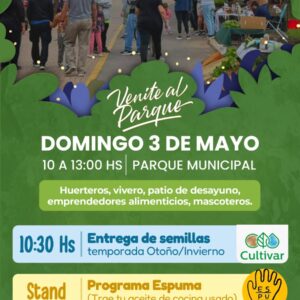 “Venite al Parque” tendrá el plus de la entrega de semillas, el Programa Espuma y una propuesta de dibujo infantil “Venite al Parque” tendrá el plus de la entrega de semillas, el Programa Espuma y una propuesta de dibujo infantil