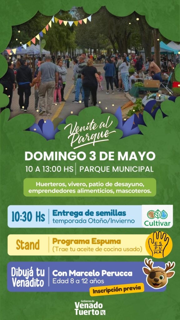 “Venite al Parque” tendrá el plus de la entrega de semillas, el Programa Espuma y una propuesta de dibujo infantil