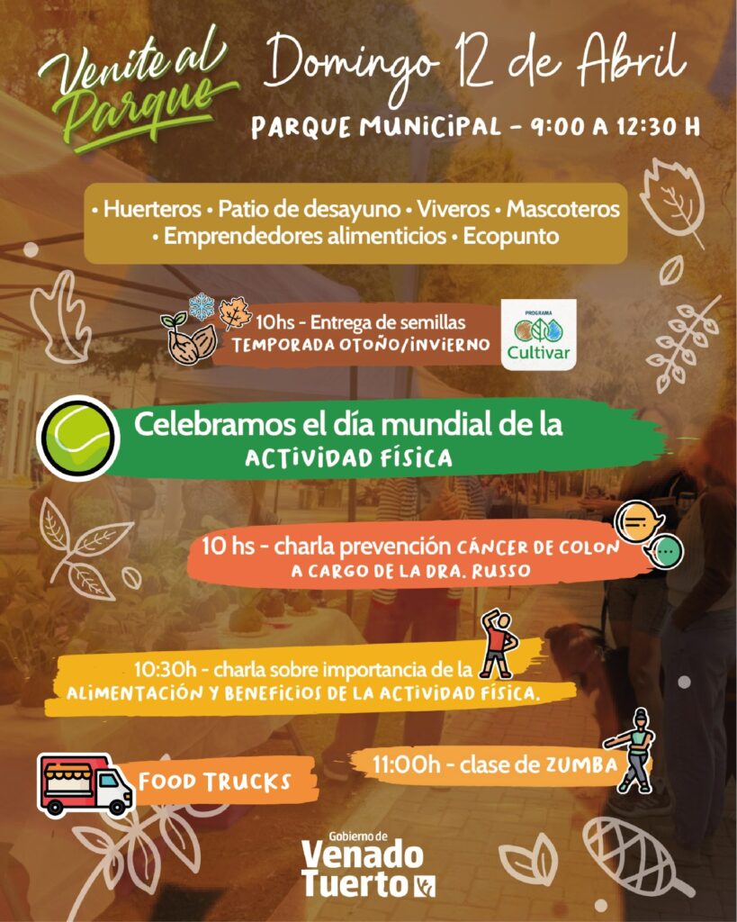 Edición especial: Entrega de semillas, actividad física, charlas de salud y food trucks en “Venite al Parque”