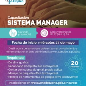 Capacitación sobre Sistema Manager para desenvolverse en el ámbito comercial, administrativo y tecnológico Capacitación sobre Sistema Manager para desenvolverse en el ámbito comercial, administrativo y tecnológico