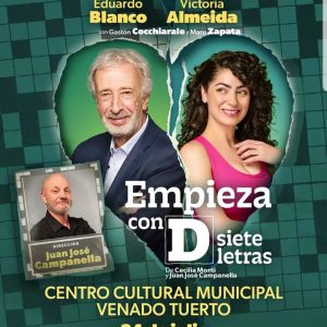 Teatro en el Cultural: Eduardo Blanco y Victoria Almeida llegan a Venado con “Empieza con d, siete letras”