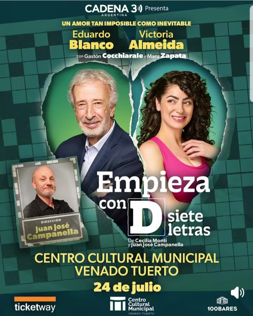 Teatro en el Cultural: Eduardo Blanco y Victoria Almeida llegan a Venado con “Empieza con d, siete letras”