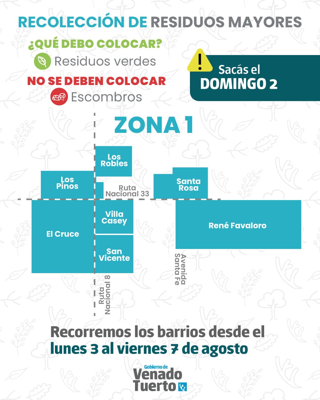 Recolección de residuos mayores Zona 1 domingo 2 de agosto Recolección de residuos mayores Zona 1 domingo 2 de agosto